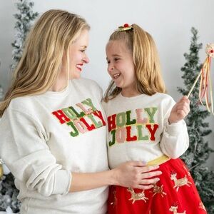 Sweet Wink Womens Holly Jolly Patch Christmas Sweatshirt - Natural Small